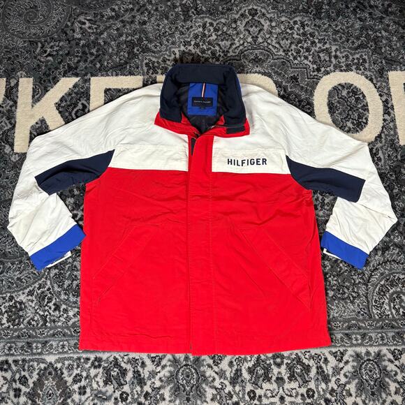 Tommy Hilfiger Sailing Jacket Mens 2xl Colorblock White Preowned - Picture 1 of 7